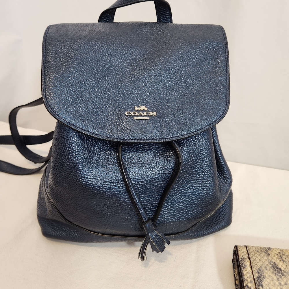 Coach Navy Leather Drawstring Backpack